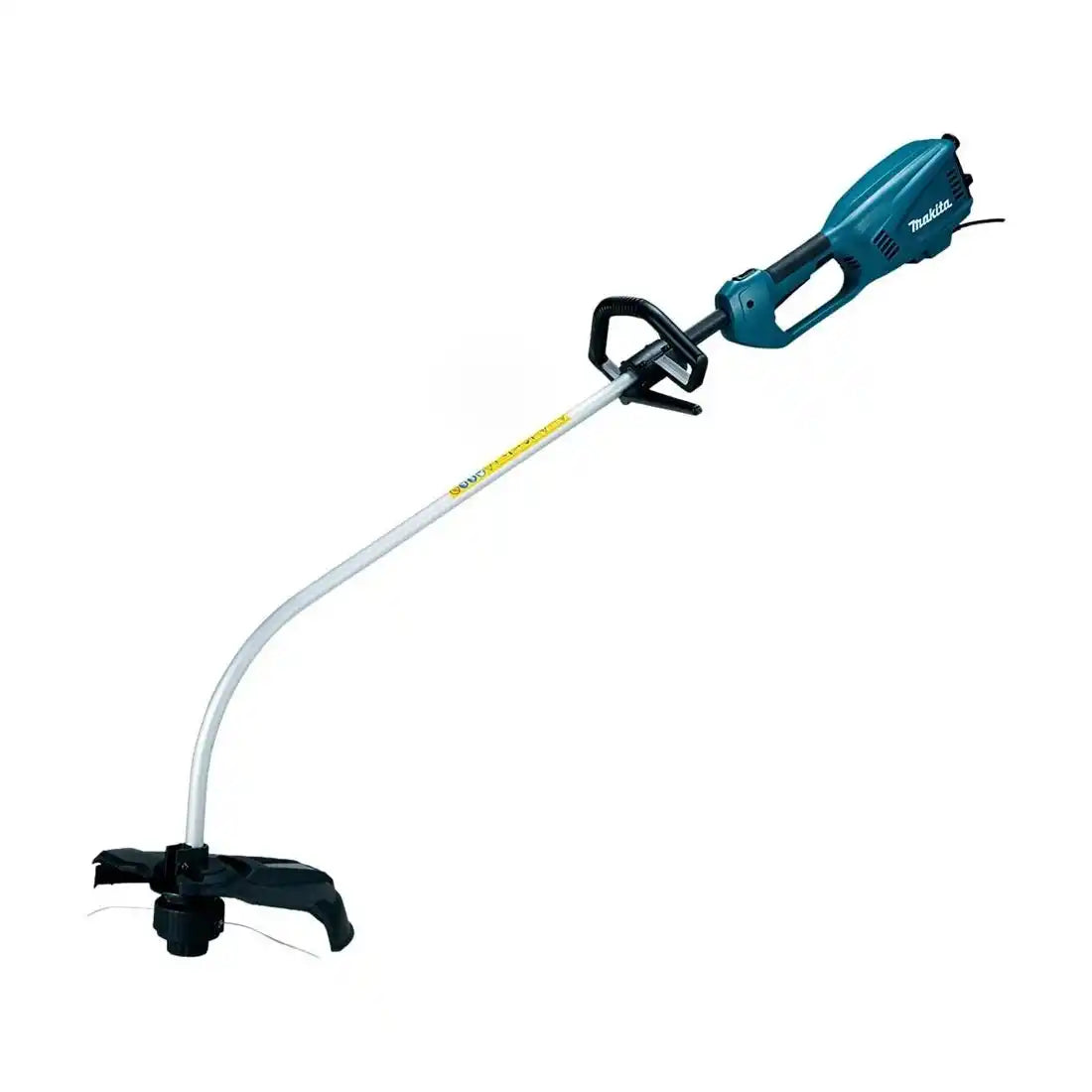 1000W electric grass trimmer with 35 cm cutting width, aluminum shaft, and 180-degree rotating trimming head.

