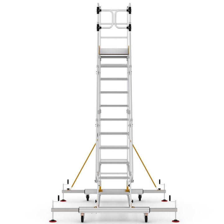 Mobile industrial shelving access platform with lockable wheels