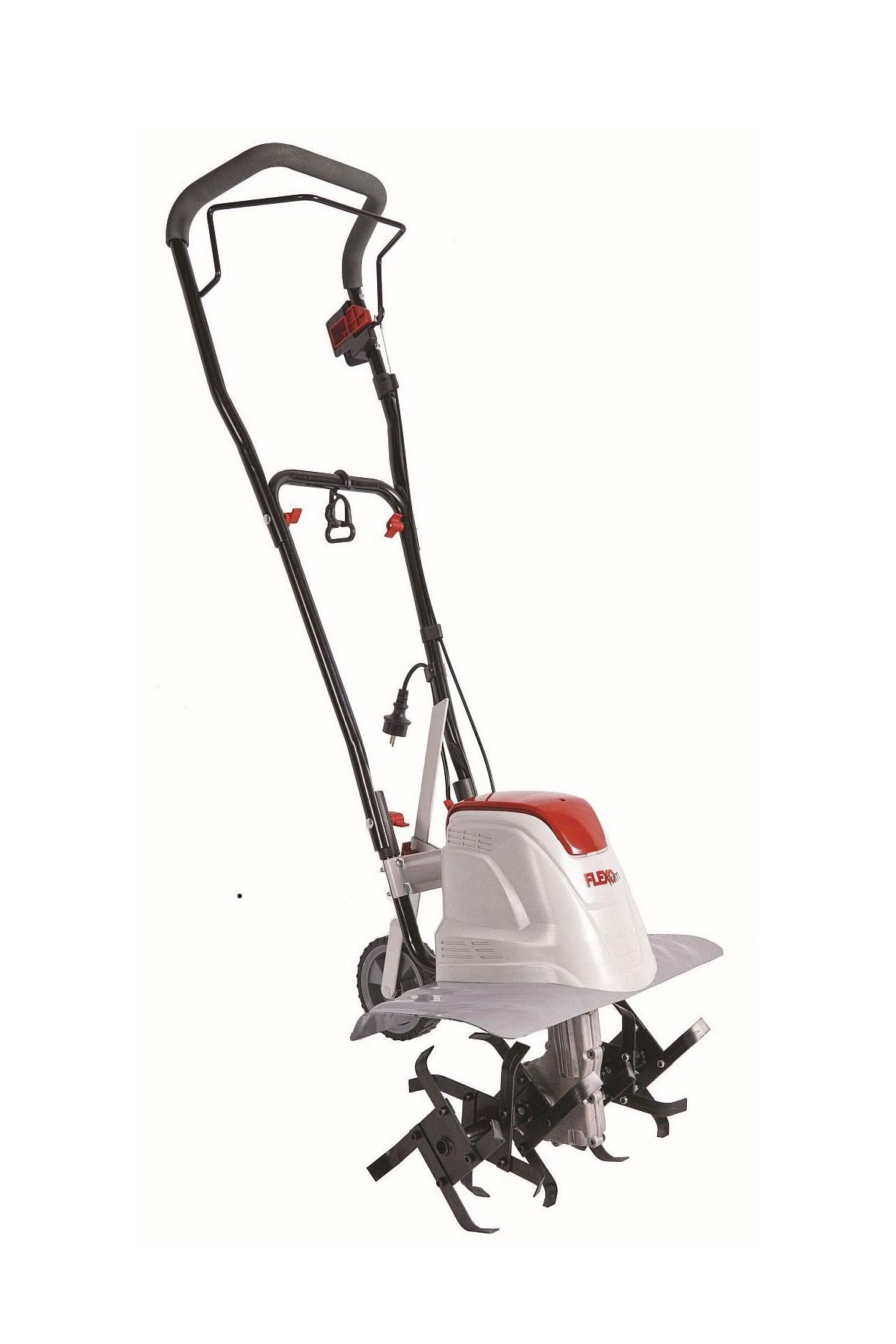 1500W electric garden tiller with adjustable working widths for home garden soil cultivation.