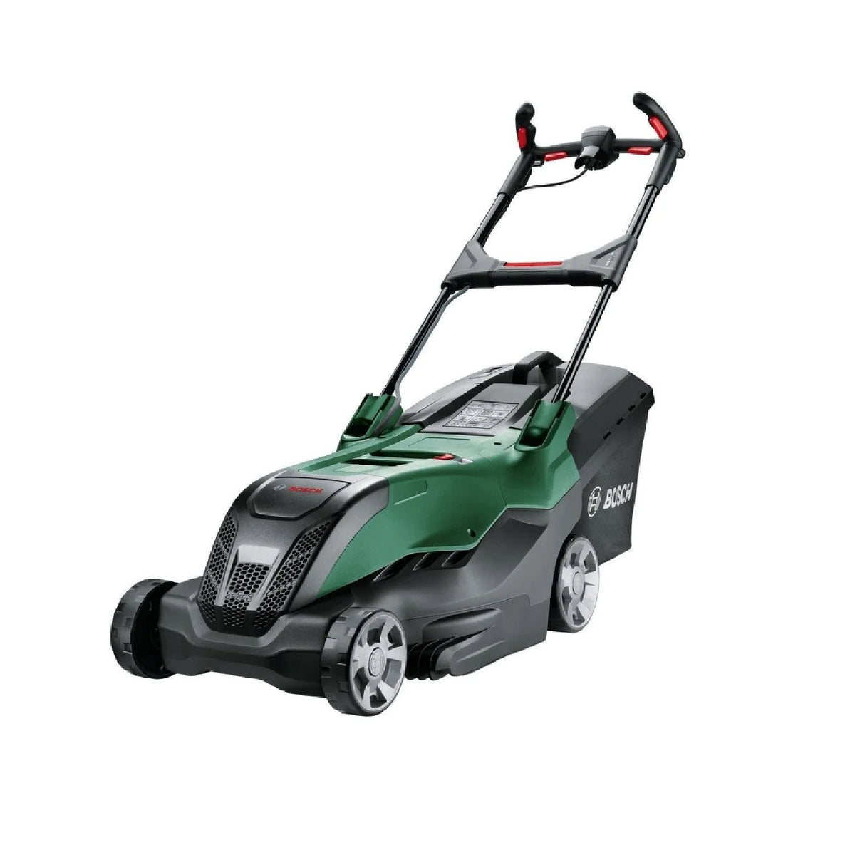 1800W corded electric lawn mower with 40cm cutting width, 50L grass collector, and adjustable cutting height.