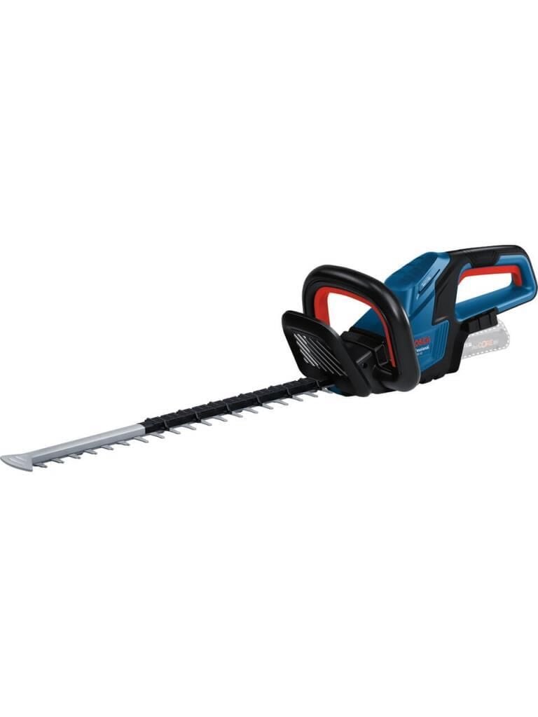 18V cordless brushless hedge trimmer with 50 cm laser-cut blade for professional garden maintenance.