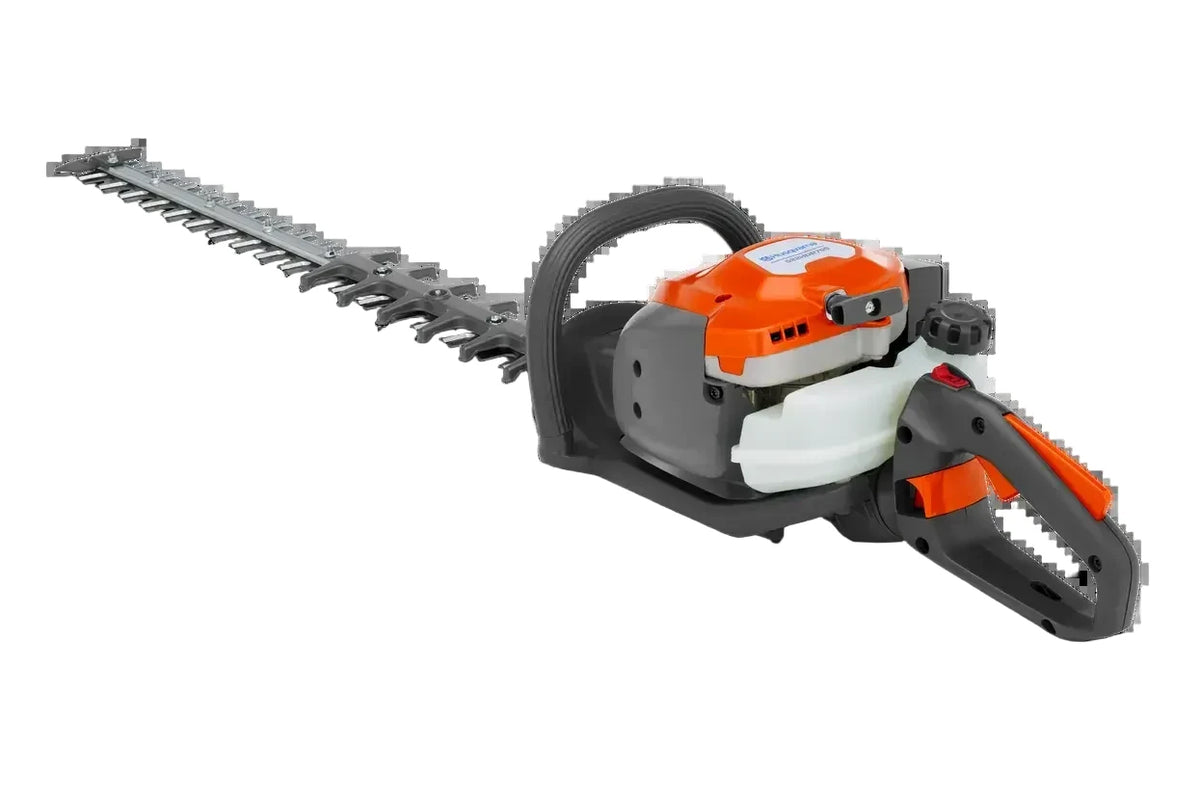 21.7cc petrol hedge trimmer with 75 cm double-sided blade for professional hedge maintenance.