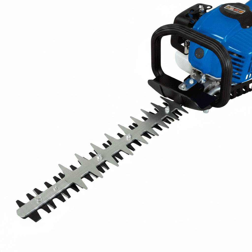 22.5cc petrol hedge trimmer with 50 cm blade and ergonomic rotating handle for precise hedge cutting.