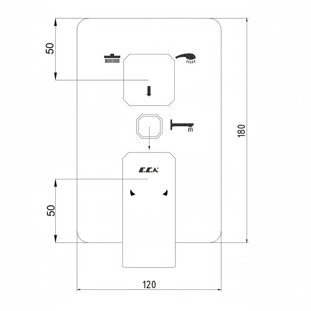 Matte black 3-way concealed shower mixer body for built-in bathroom and shower systems