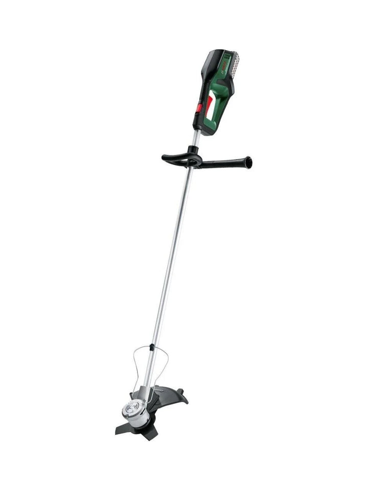 Cordless brush cutter with brushless motor and metal blade for heavy-duty grass and brush cutting.
