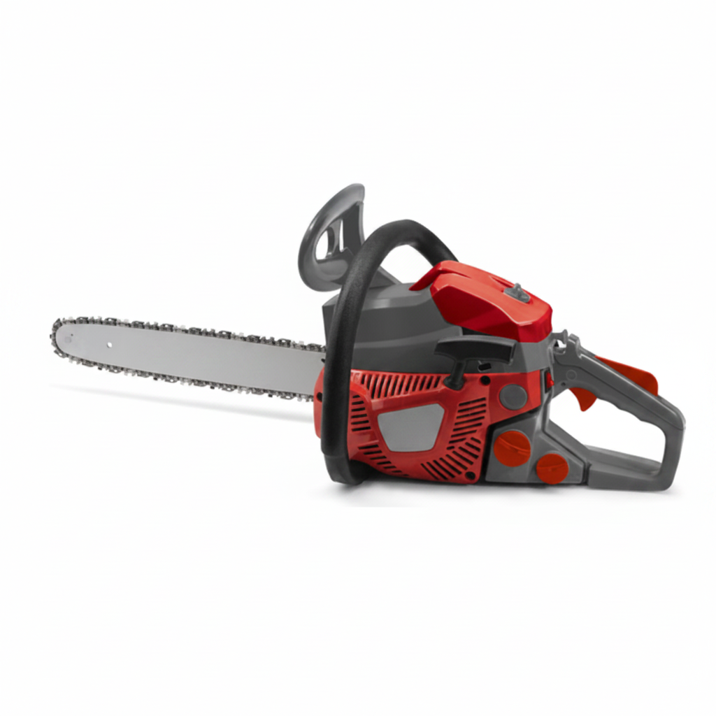 40.1cc petrol chainsaw with 40 cm guide bar for tree cutting and firewood preparation.