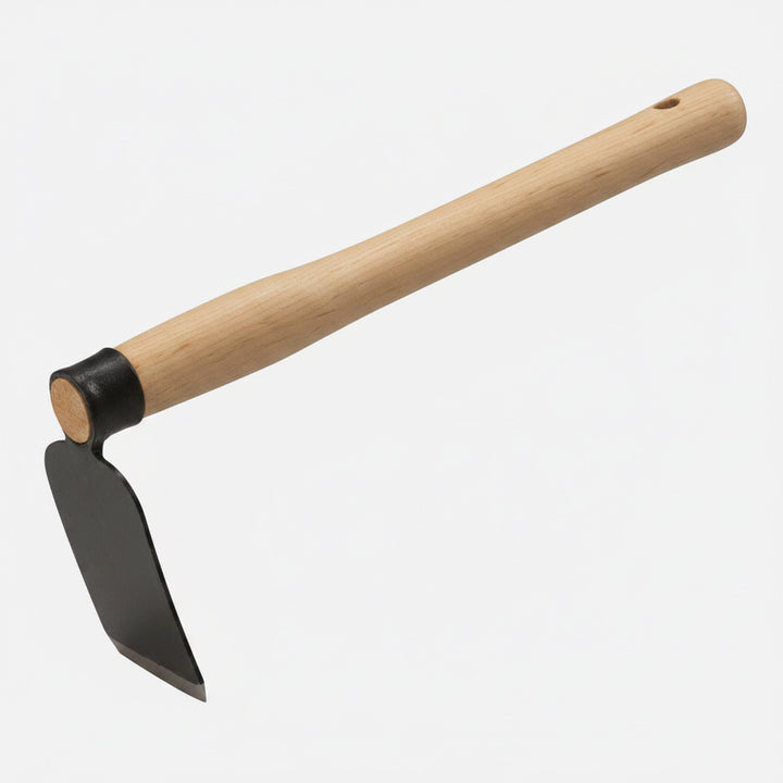 Compact 44 cm hand garden hoe with forged steel head for small garden maintenance and weeding.
