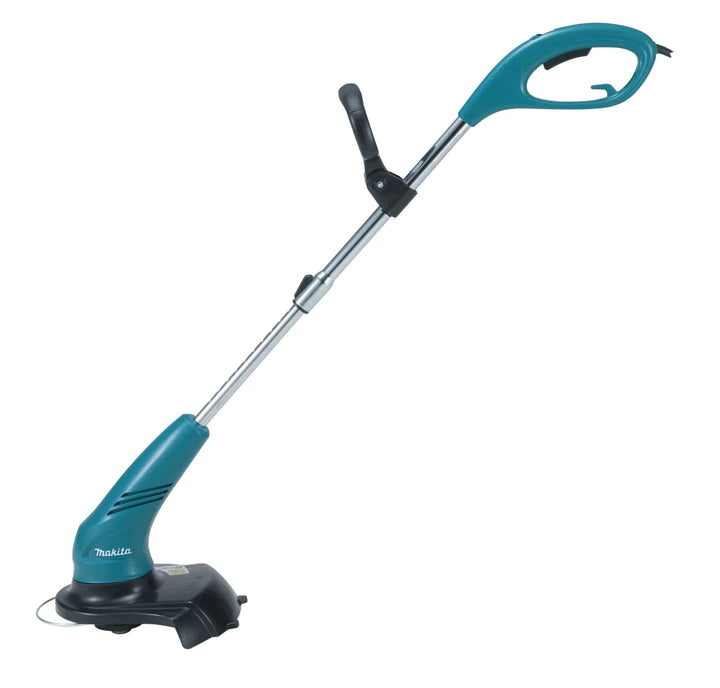 450W electric grass trimmer with telescopic handle and 300 mm cutting width for lawn edge maintenance.