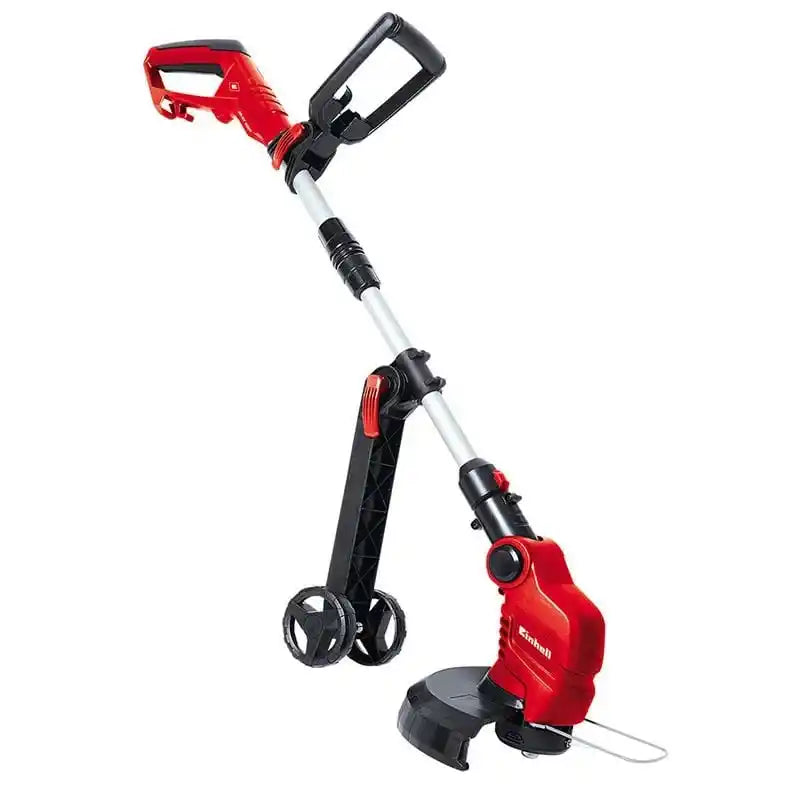 500W electric grass trimmer with 90-degree rotating head and adjustable cutting angles for precise lawn edging.