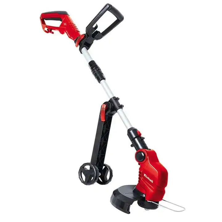 500W electric grass trimmer with 90-degree rotating head and adjustable cutting angles for precise lawn edging.