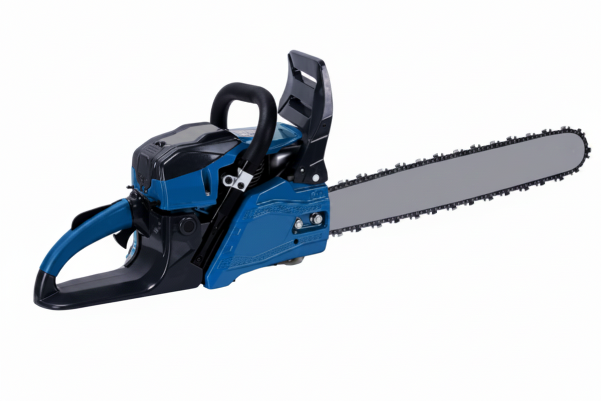 50cm petrol chainsaw with powerful 54.6cc two-stroke engine and 20-inch guide bar.