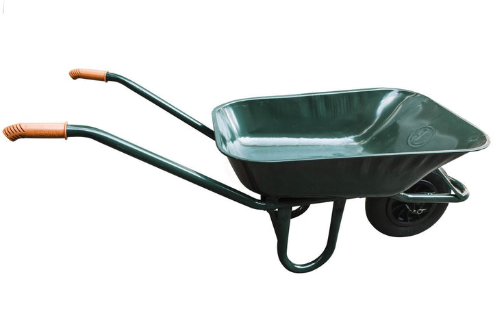 85L green welded steel wheelbarrow with 0.7mm tray