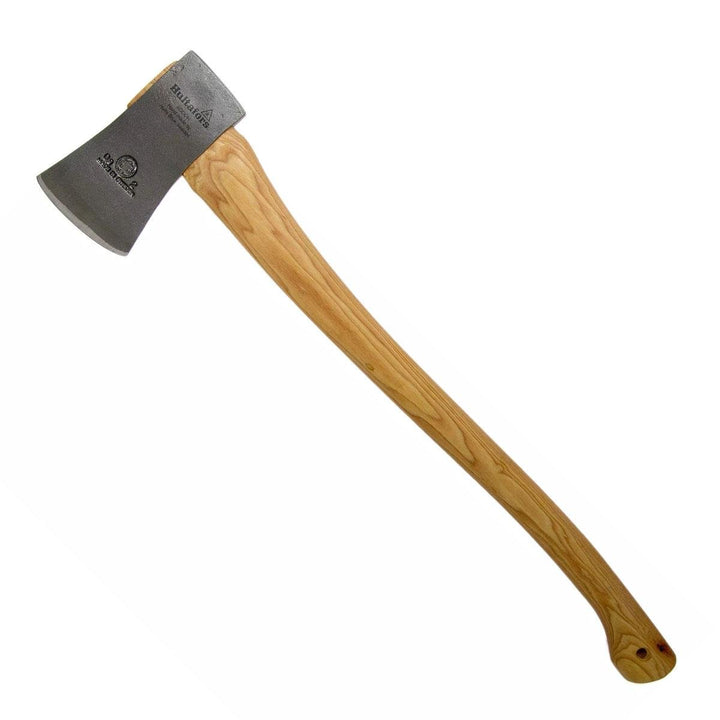 900g forged Swedish steel felling axe with curved American hickory handle for tree cutting and forestry work