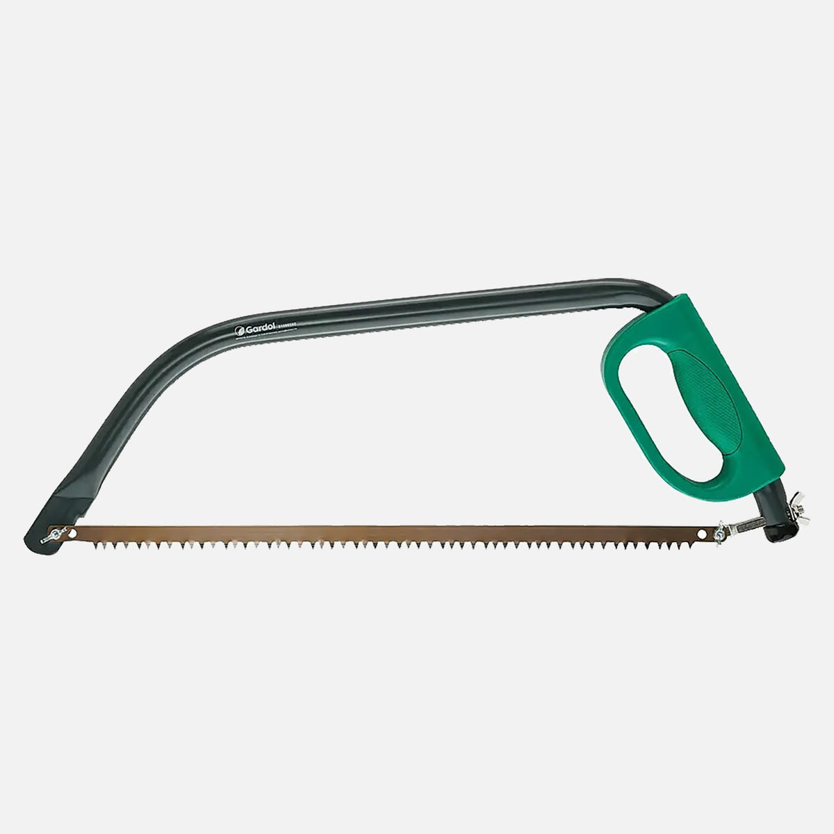 600mm bow saw with impulse-hardened carbon steel blade, powder-coated steel frame and ergonomic safety handle