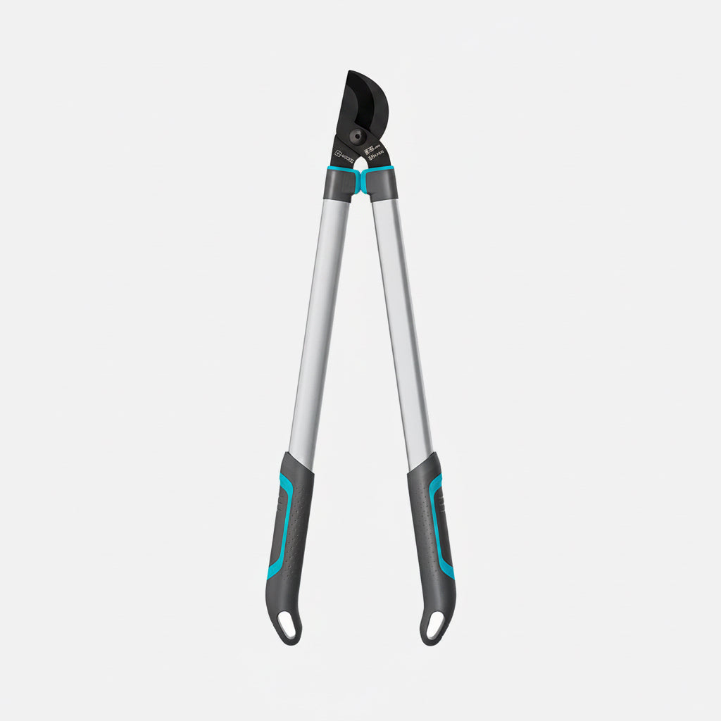 Lightweight bypass lopper with aluminum handles and precision-ground coated steel blades for cutting branches up to 45 mm