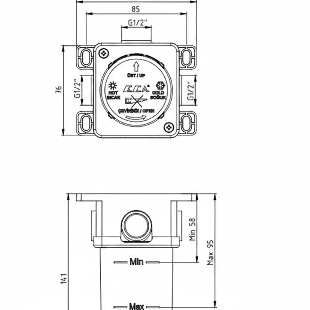 Matte black concealed shower mixer body for built-in shower installations
