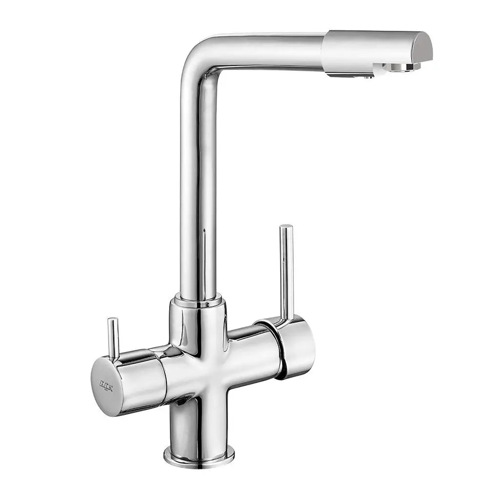 Dual flow kitchen faucet with separate filtered water control and 360 degree swivel spout