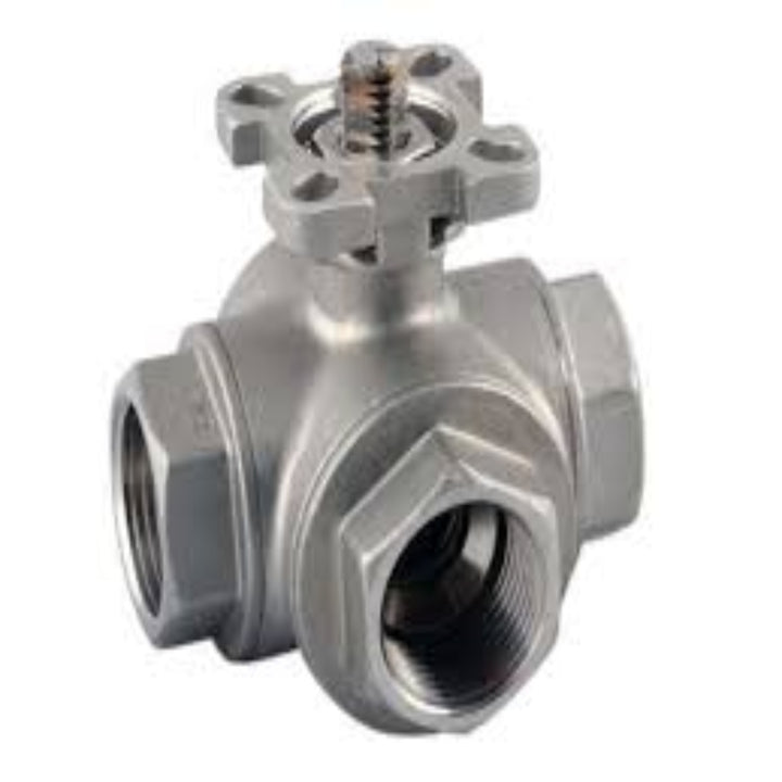 Side view of EAV 904 motorized threaded stainless steel ball valve with electric actuator for industrial pipelines