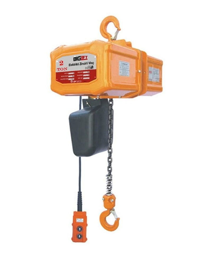 Electric chain hoist 2000 kg 6 m industrial lifting equipment with 1.6 kW motor and dual chain system