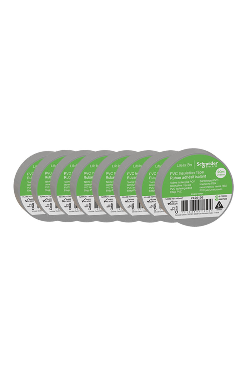 Pack of 8 Gray Electrical Insulation Tape Rolls 19mm x 20m