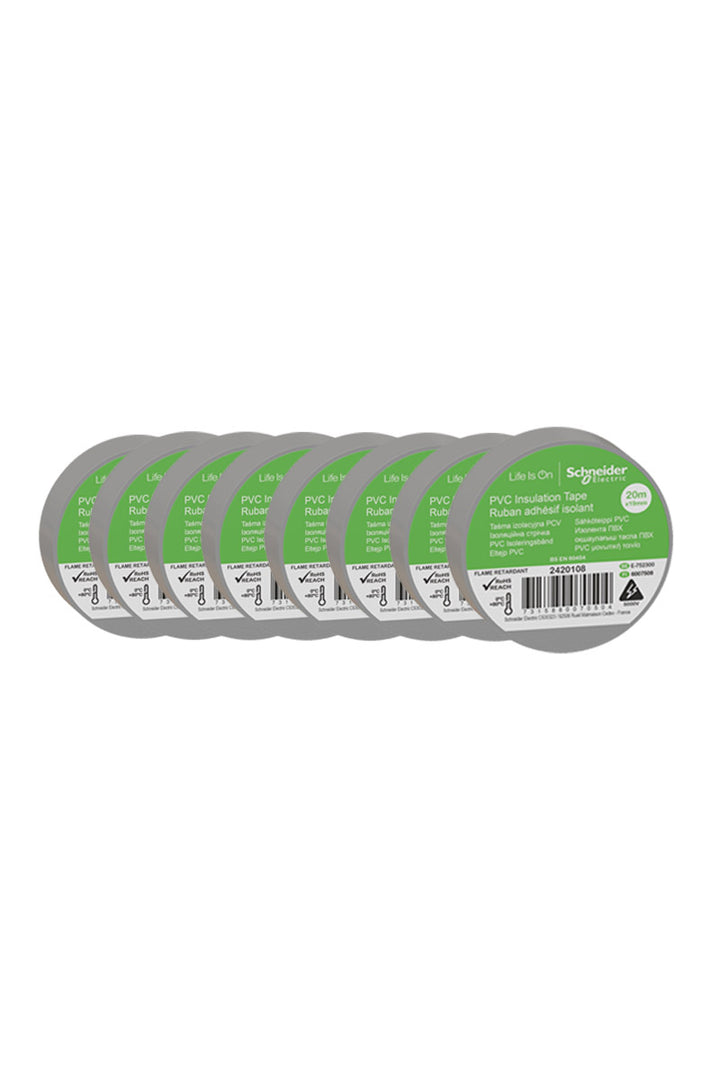 Pack of 8 Gray Electrical Insulation Tape Rolls 19mm x 20m