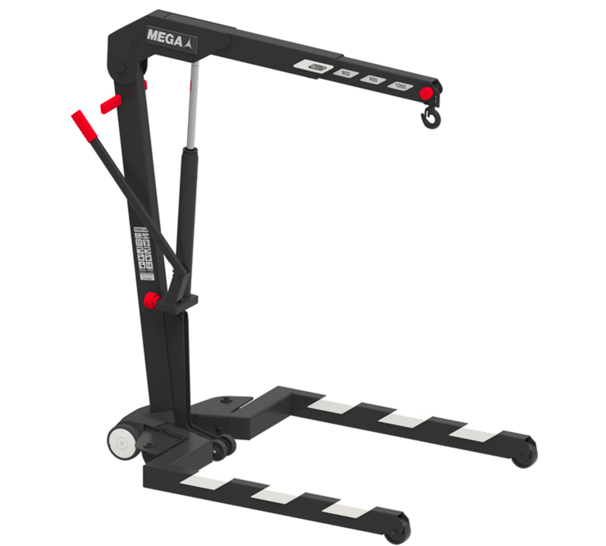 Professional hydraulic floor crane with swivel unit, folding design, polyamide wheels and parallel legs for pallet handling industrial lifting system