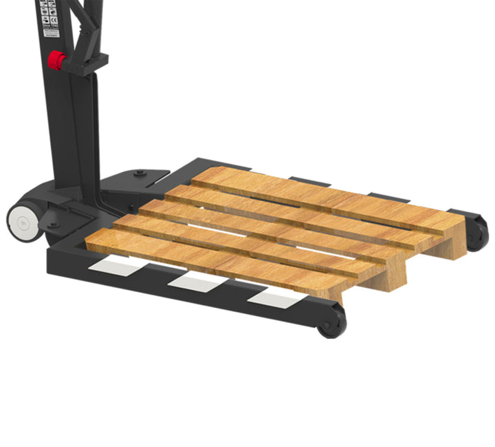 Professional hydraulic floor crane with swivel unit, folding design, polyamide wheels and parallel legs for pallet handling industrial lifting system