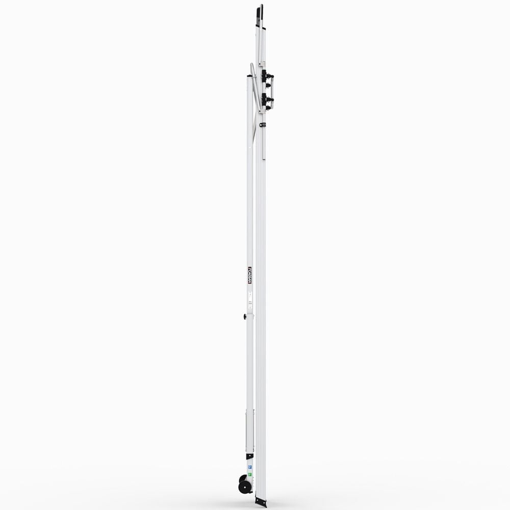 Mobile aluminum platform ladder with wheels and guardrails
