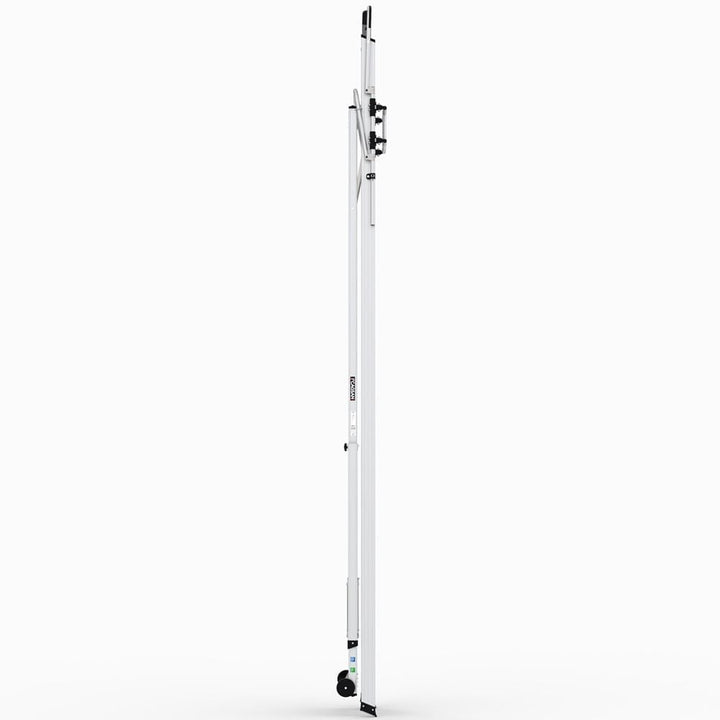 Mobile aluminum platform ladder with wheels and guardrails
