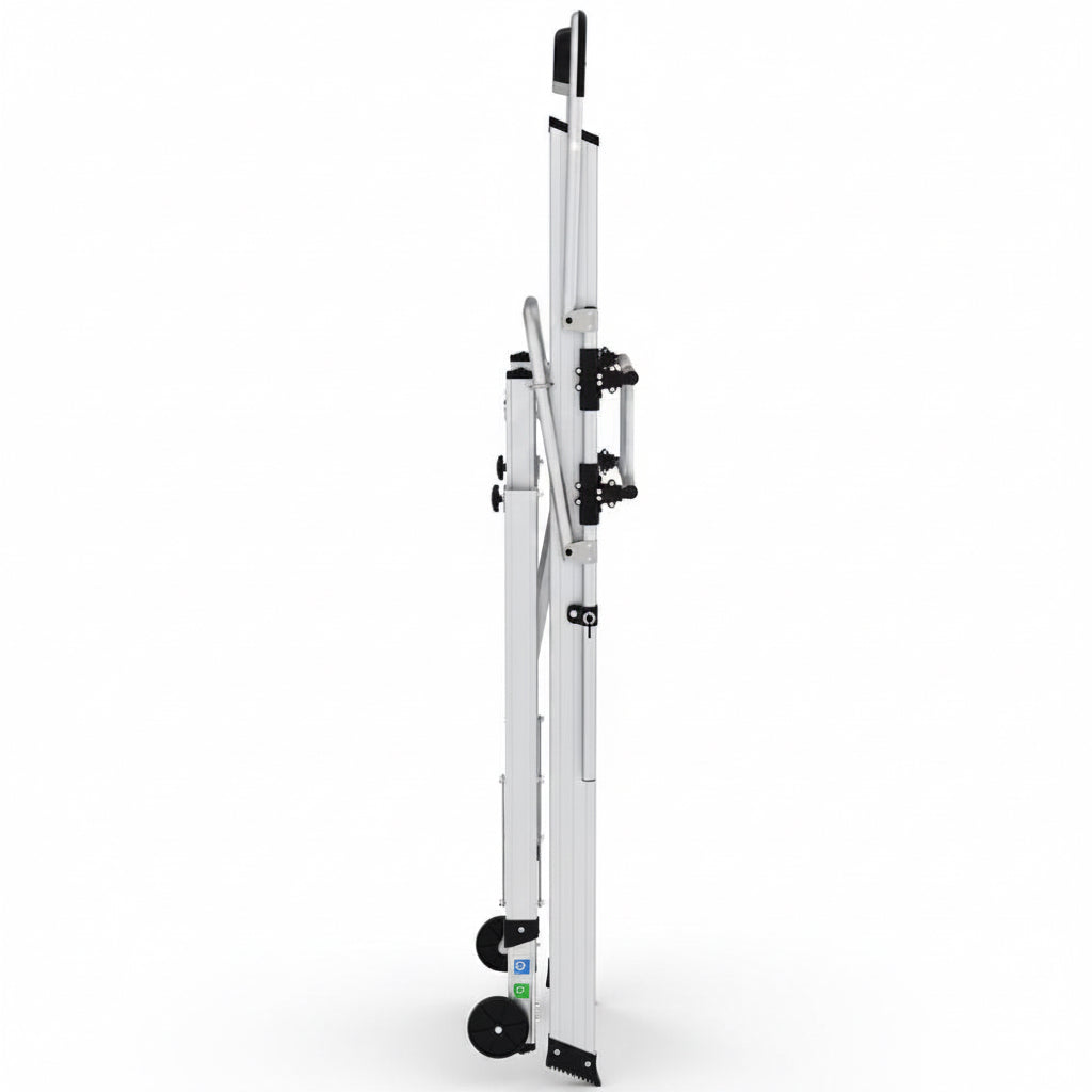 Compact aluminum platform ladder with foldable guardrails