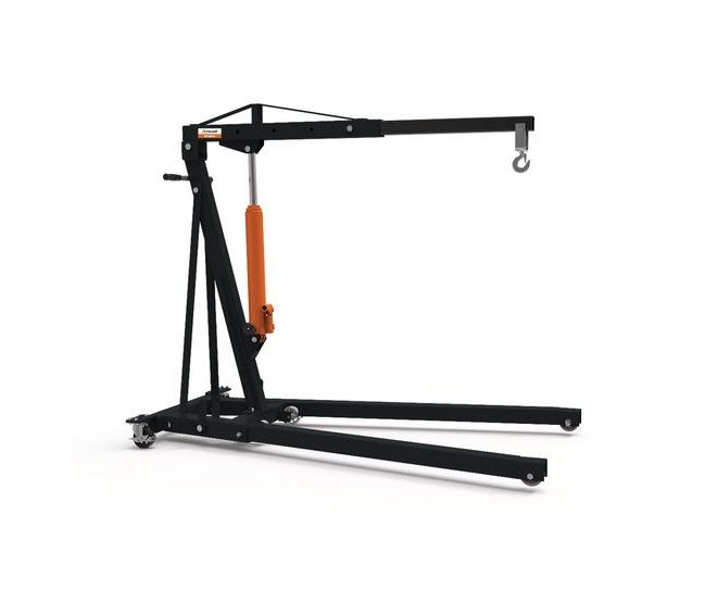 Foldable hydraulic workshop crane with adjustable 0.5–2 ton capacity and 2445 mm lifting height