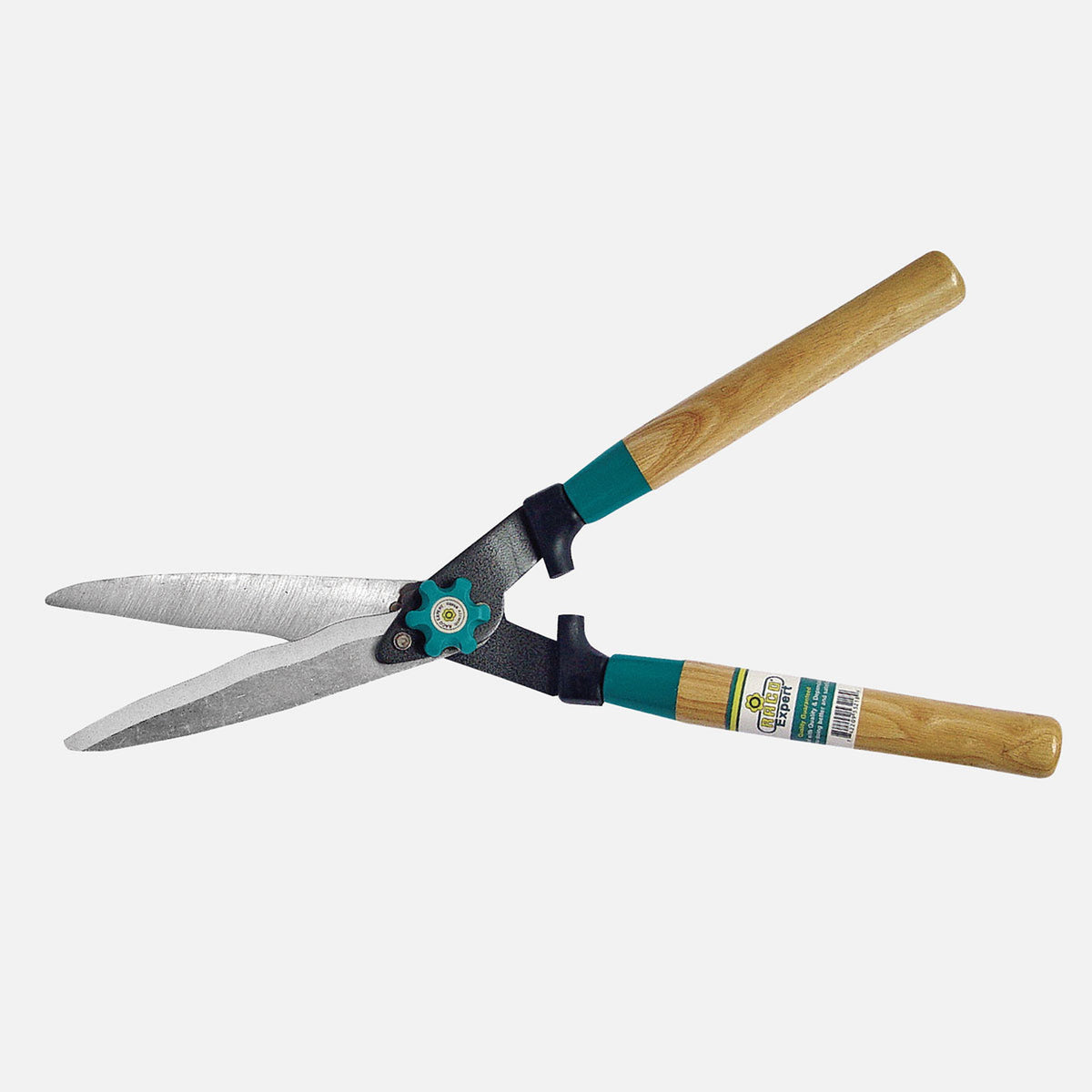 Grass and hedge shears with rust-resistant hardened wavy steel blades and wooden handles for garden trimming