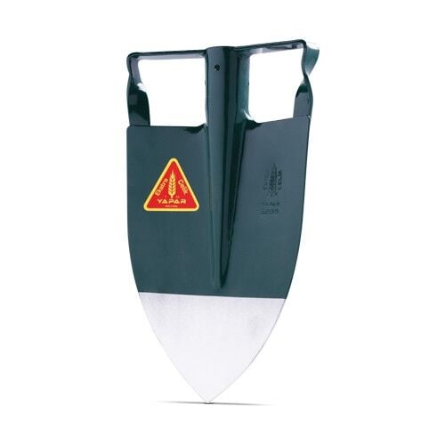Heavy-duty pointed steel garden spade head with powder-coated finish for deep digging and hard soil use.