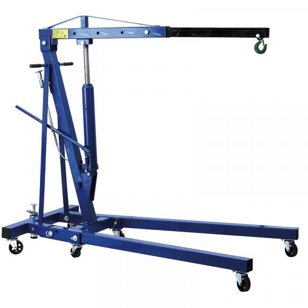 Hydraulic folding workshop crane 1000 kg capacity compact engine hoist with adjustable boom and cast iron wheels