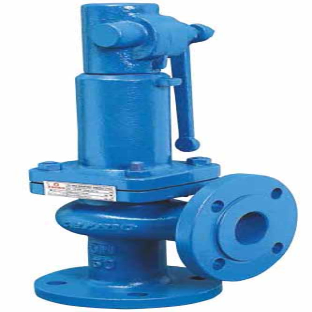 Side view of proportional pressure relief flanged safety valve with spring loaded body design