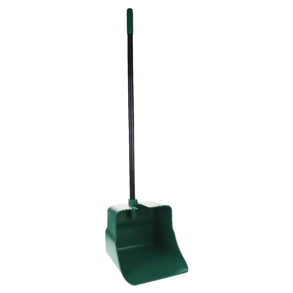 Large-capacity dustpan shovel with durable metal handle for industrial and household cleaning.