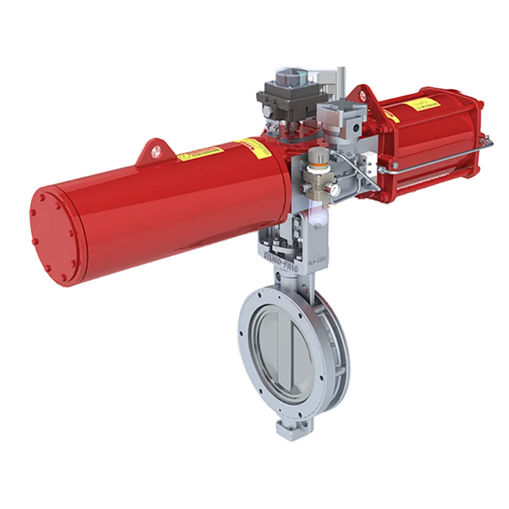 Side view of PAV 800 pneumatic wafer butterfly valve with compact actuator and wafer body design
