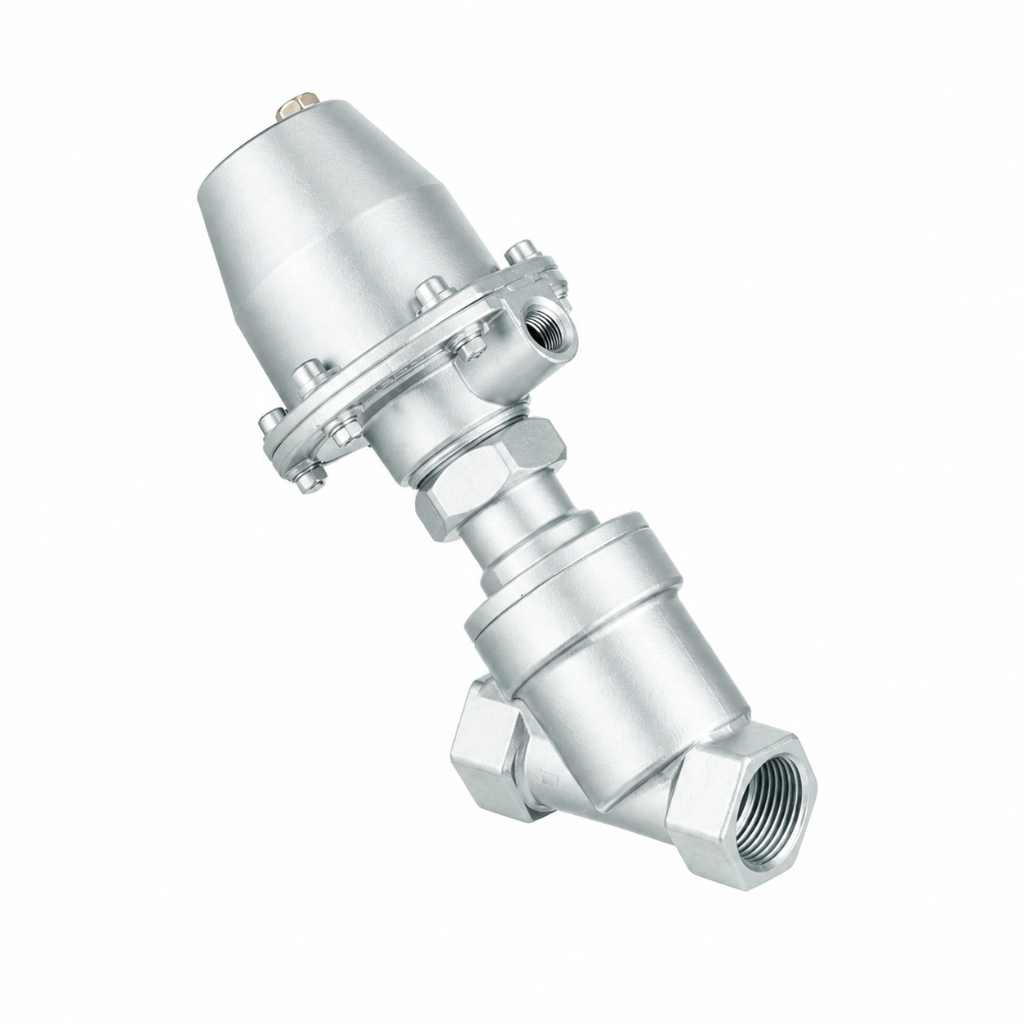Side view of PP1020 anti water hammer valve with pneumatic control body for pressure shock prevention