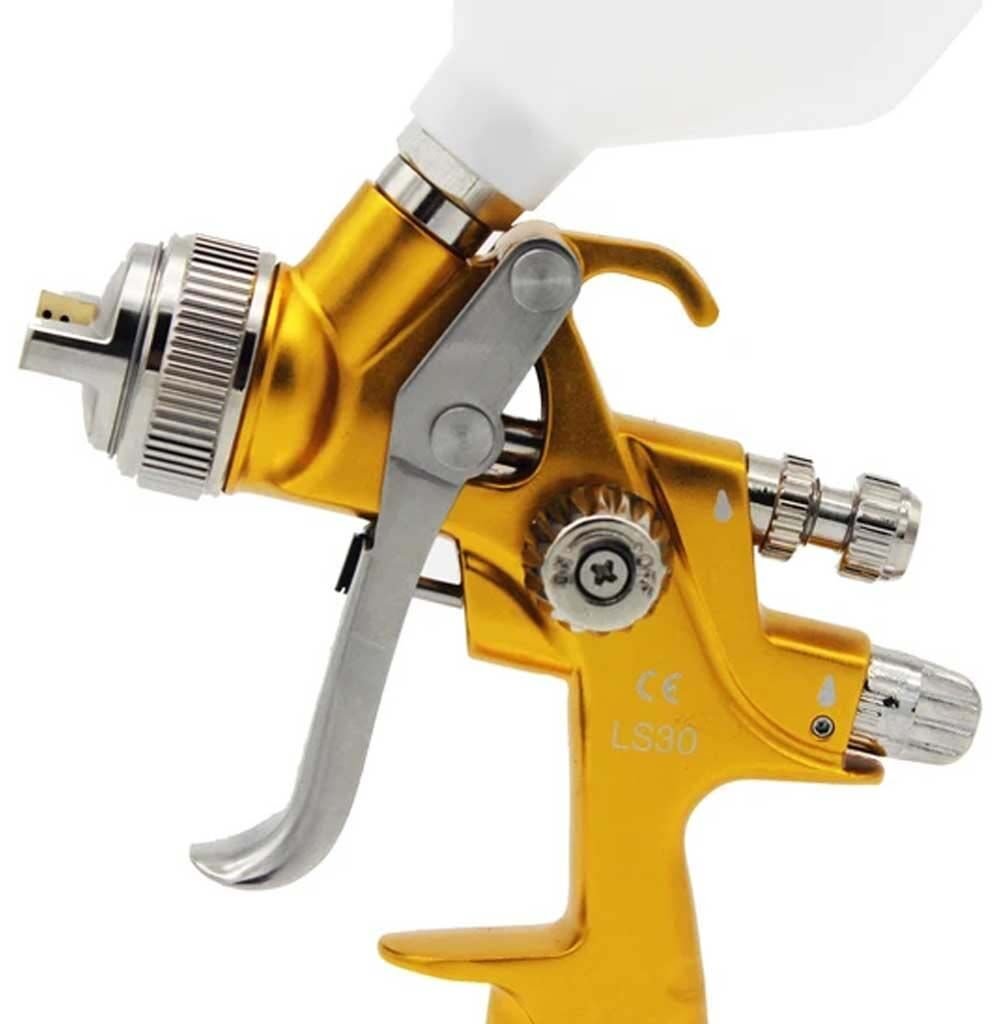 professional gravity feed spray gun with 600 ml cup and multiple nozzle options
