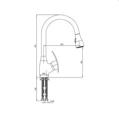 Chrome pull-out kitchen faucet with dual-function spray head, flexible hose and 360 degree swivel spout