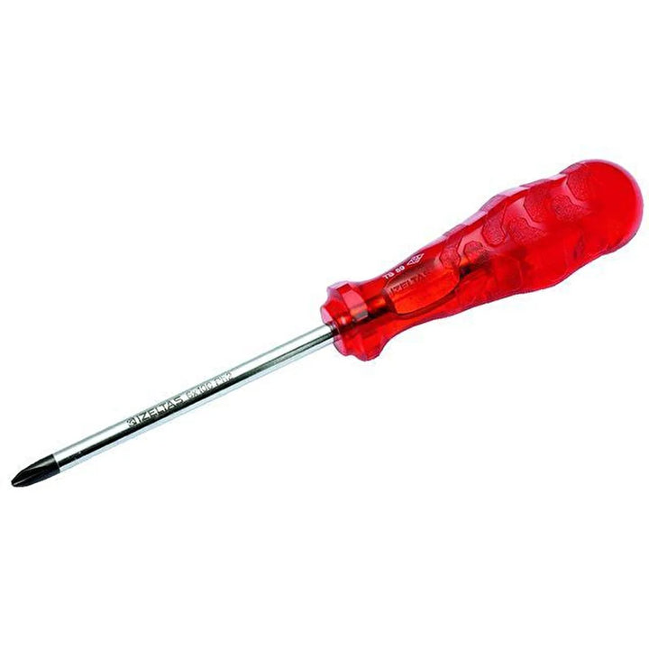 Red plastic handle Phillips screwdriver with steel shaft