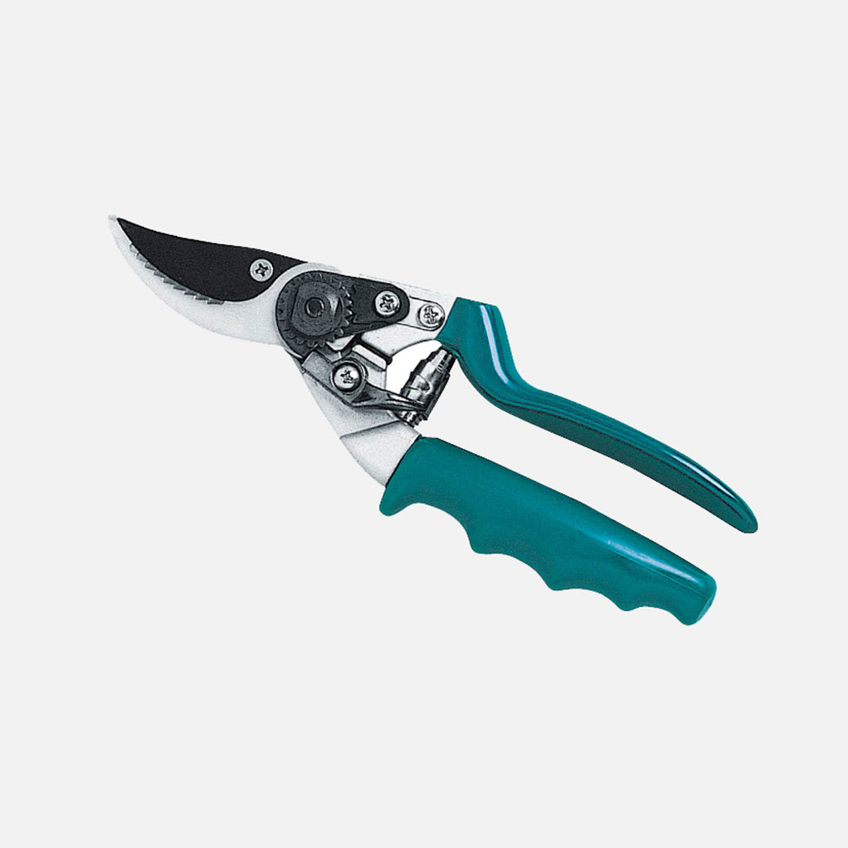 Rotating handle pruning shears with teflon-coated blades for cutting branches up to 20 mm.