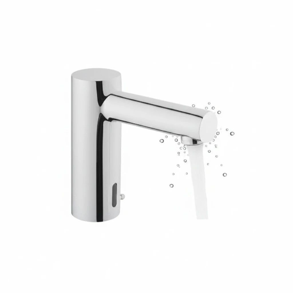 Chrome sensor bathroom faucet with touchless operation and water-saving automatic shut-off system