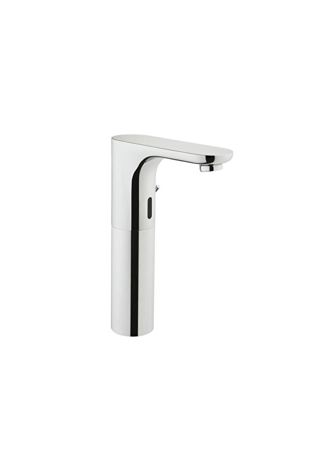 Tall chrome sensor basin faucet with waterfall flow and touchless infrared operation