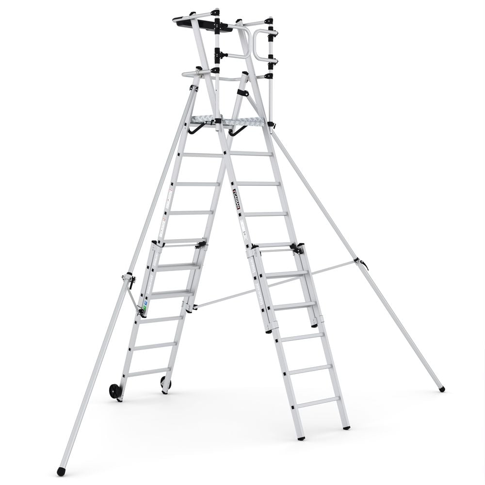 Portable folding work platform with telescopic legs and wheels