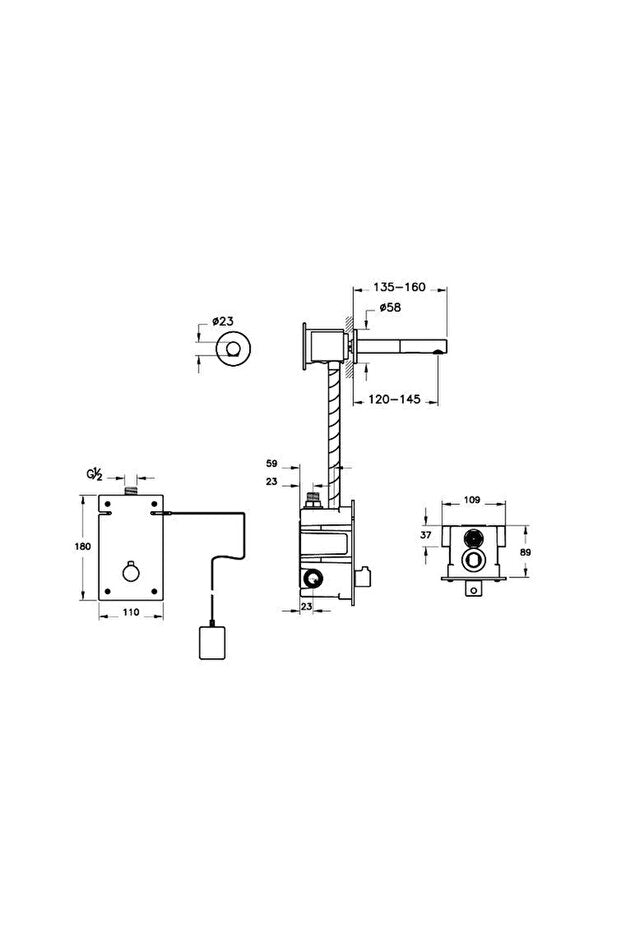 Matte black wall mounted sensor basin faucet