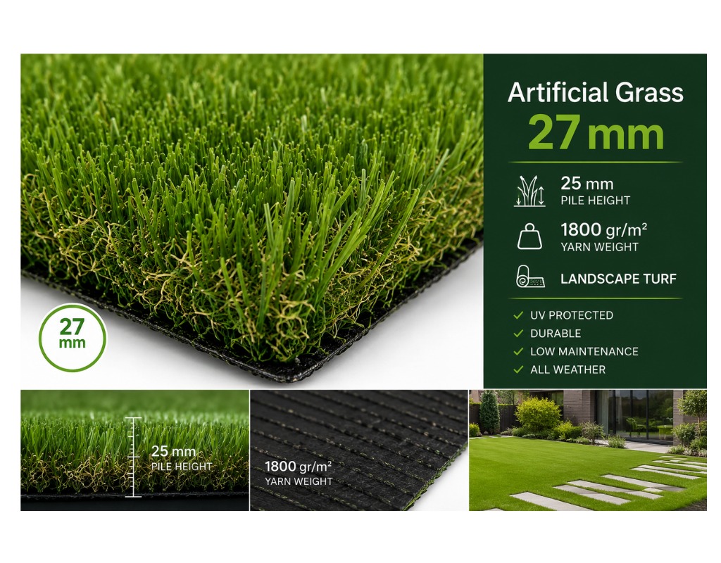 Artificial Grass 27 mm, 25 mm Pile Height, 1800 gr/m² Landscape Turf