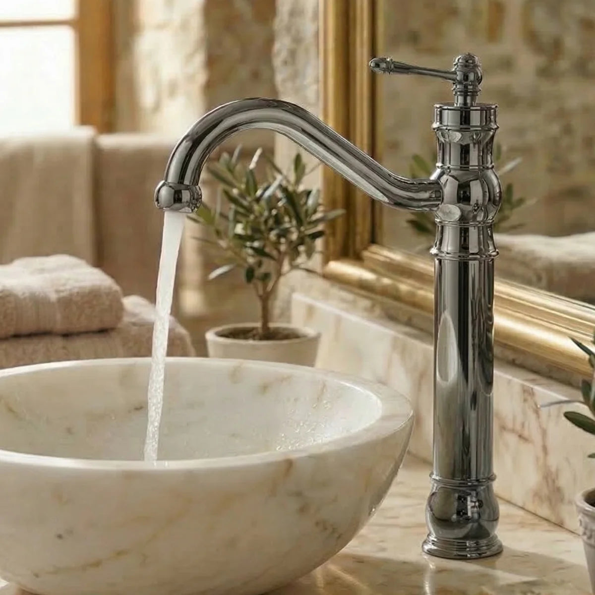 Durevo Vintage Vessel Sink Faucet Smoke – Waterfall Basin Mixer Tap