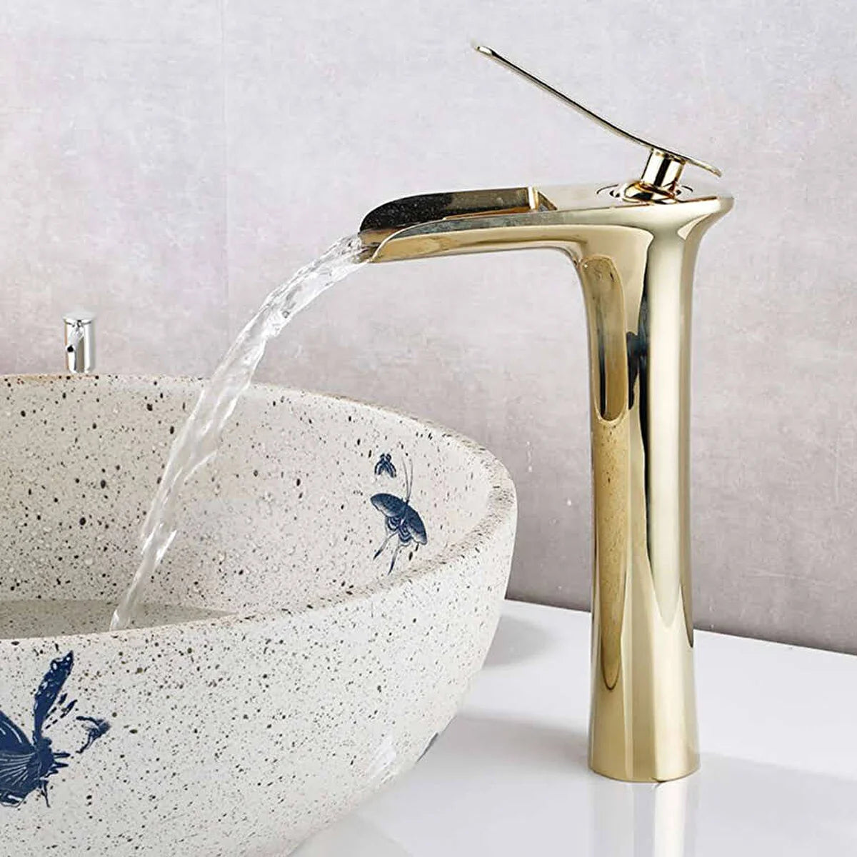 FKN Waterfall Tall Gold Vessel Sink Faucet